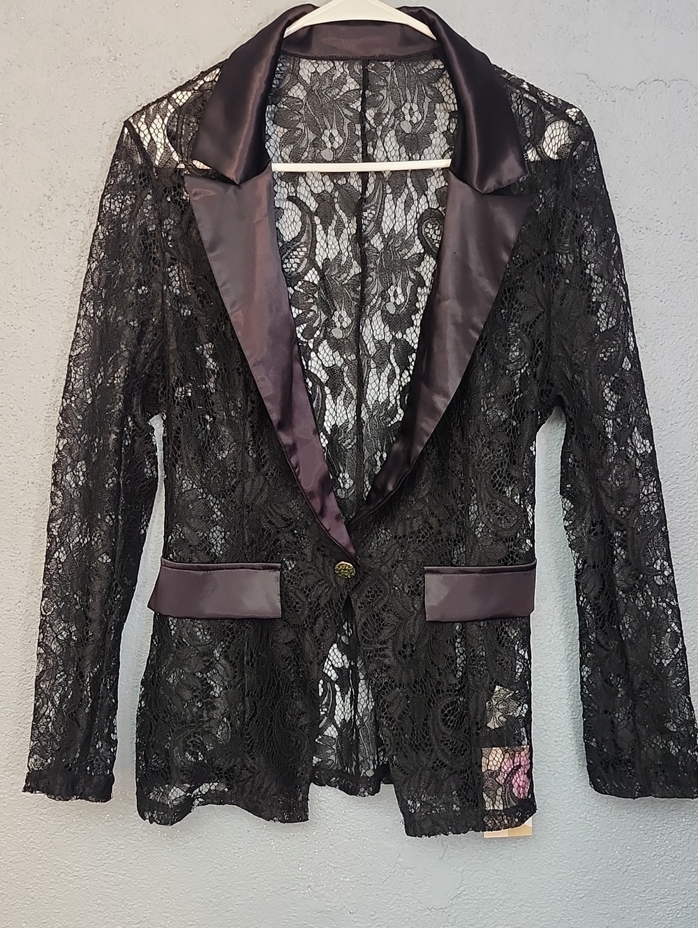Women's Black Lace Blazer with Satin Trim